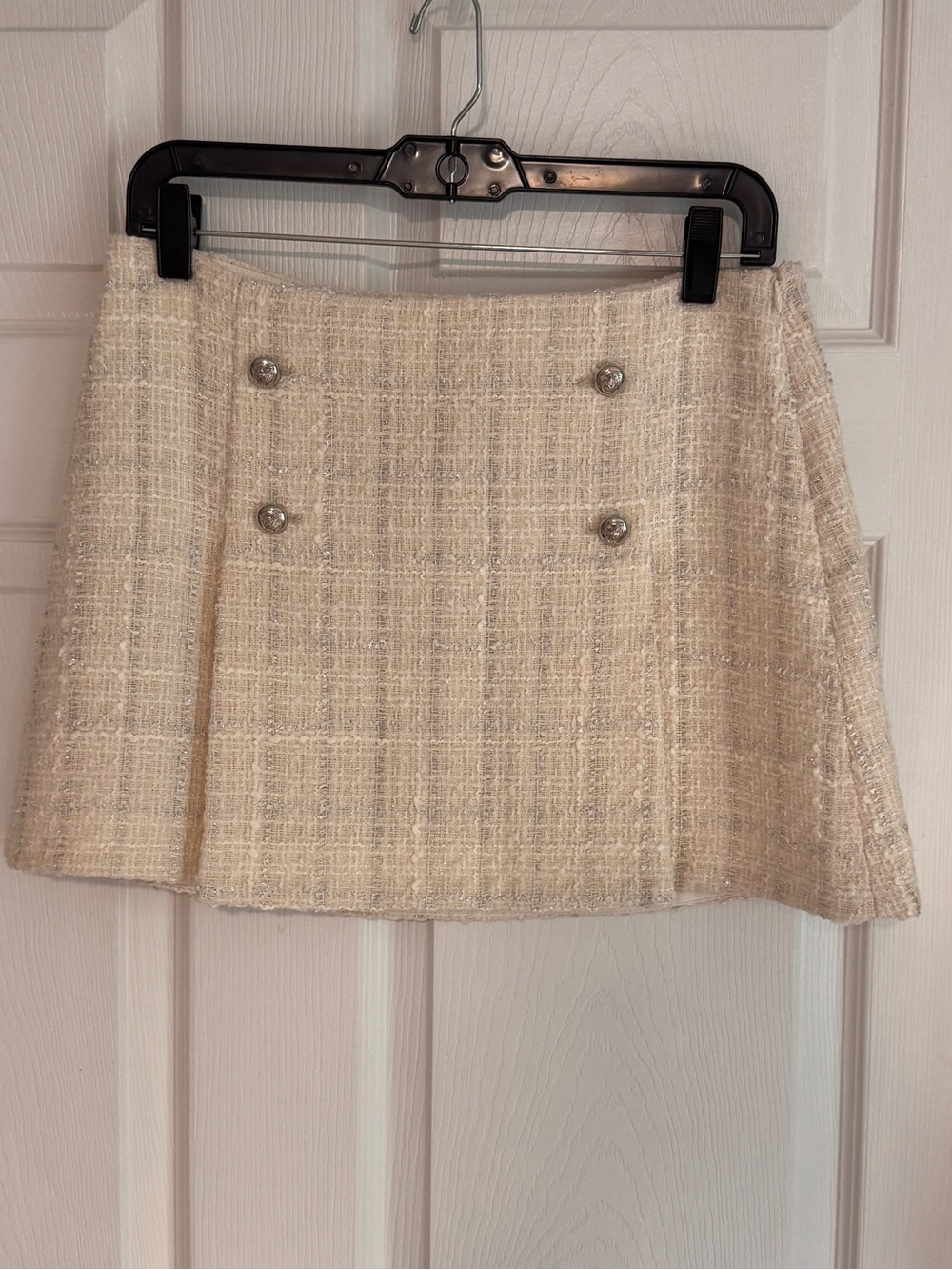Zara Cream Tweed Mini Skirt with Decorative Buttons